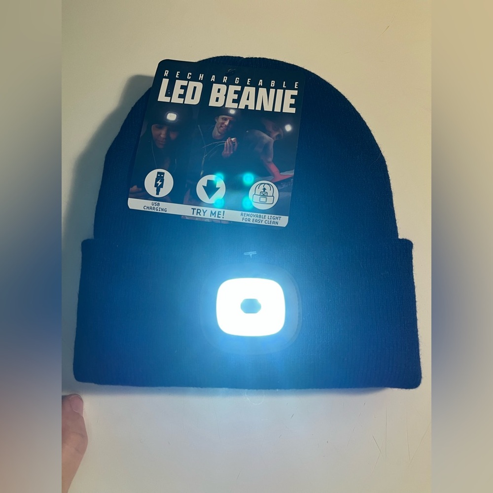 Rechargeable LED Beanie blue Unisex Removable Light USB Charger & 3 Lights